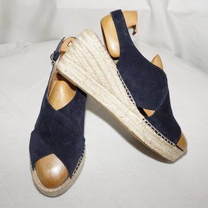 Patricia Green Navy Suede Wedge Espadrille Buckle Back Shoe 10